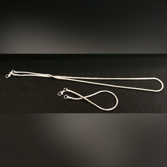 Unisex Thick Snake/Rode Chain Necklace & Bracelet Set in 925 Sterling Silver - Picture 2 of 3